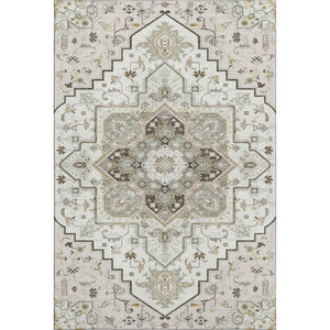 HomeRoots 8' X 10' Ivory Gray Beige Oriental Area Rug – Durable, Washable, Stain Resistant with UV Protection 681315