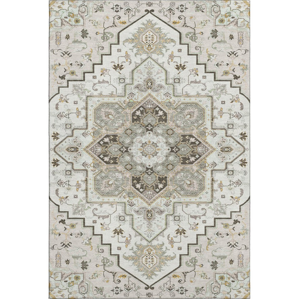 HomeRoots 8' X 10' Ivory Gray Beige Oriental Area Rug – Durable, Washable, Stain Resistant with UV Protection 681315