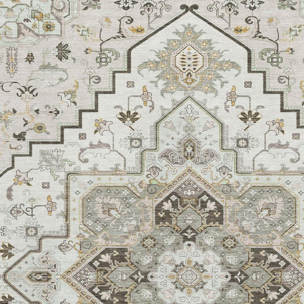 HomeRoots 8' X 10' Ivory Gray Beige Oriental Area Rug – Durable, Washable, Stain Resistant with UV Protection 681315