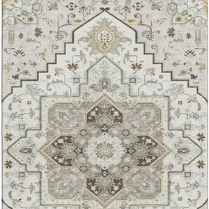 HomeRoots 8' X 10' Ivory Gray Beige Oriental Area Rug – Durable, Washable, Stain Resistant with UV Protection 681315