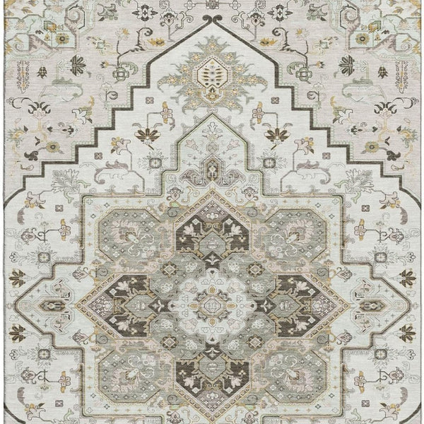 HomeRoots 8' X 10' Ivory Gray Beige Oriental Area Rug – Durable, Washable, Stain Resistant with UV Protection 681315
