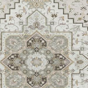 HomeRoots 9' X 12' Ivory Gray Beige Oriental Washable Area Rug – Durable, Stain Resistant, UV Protected Elegance 681316
