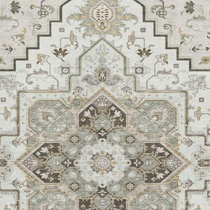 HomeRoots 10' X 14' Ivory Gray Beige Oriental Washable Area Rug – Stain Resistant & UV Protected for Homes 681317