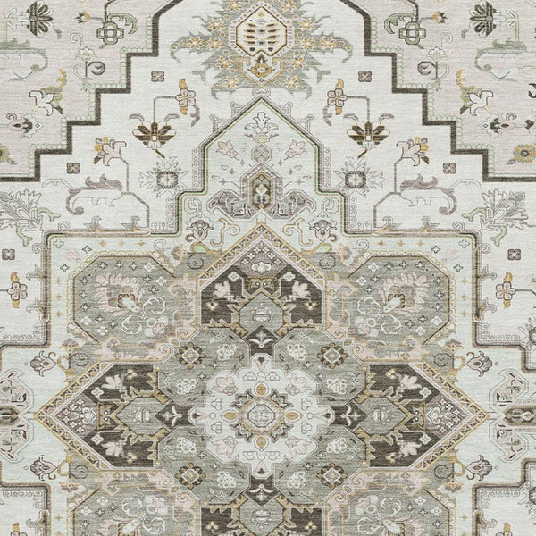 HomeRoots 10' X 14' Ivory Gray Beige Oriental Washable Area Rug – Stain Resistant & UV Protected for Homes 681317