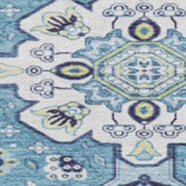 HomeRoots 8' Navy Blue Oriental Round Rug - Washable, Stain-Resistant with UV Protection for Family Homes 681320