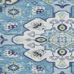 HomeRoots 8' Navy Blue Oriental Round Rug - Washable, Stain-Resistant with UV Protection for Family Homes 681320