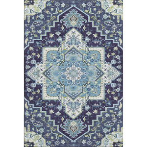 HomeRoots 8' X 10' Navy Blue Ivory Olive Green Washable Oriental Area Rug with UV Protection & Stain Resistance 681321