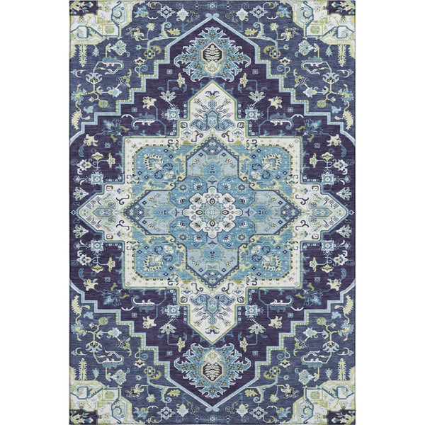 HomeRoots 9' X 12' Navy Blue Oriental Washable Area Rug with UV Protection - Durable & Stylish for Homes 681322
