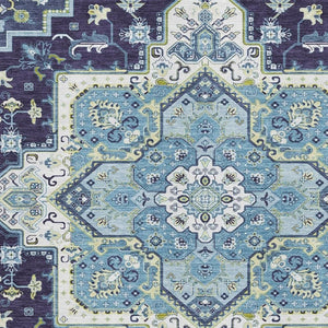 HomeRoots 9' X 12' Navy Blue Oriental Washable Area Rug with UV Protection - Durable & Stylish for Homes 681322