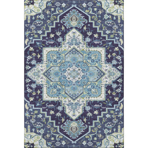 HomeRoots 9' X 12' Navy Blue Oriental Washable Area Rug with UV Protection - Durable & Stylish for Homes 681322