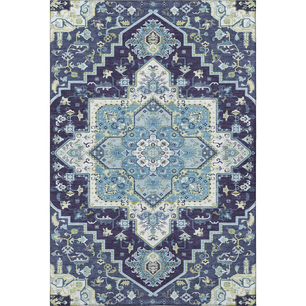 HomeRoots 9' X 12' Navy Blue Oriental Washable Area Rug with UV Protection - Durable & Stylish for Homes 681322