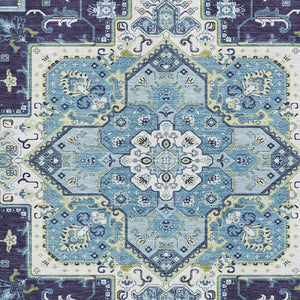 HomeRoots 10' X 14' Navy Blue Oriental Area Rug - Stylish, Washable, UV-Protected, Perfect for High-Traffic Spaces 681323