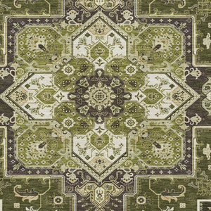 HomeRoots 5' X 8' Olive Green Ivory Beige Oriental Area Rug – Washable, UV Protected, Stain Resistant for Homes 681325