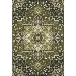 HomeRoots 5' X 8' Olive Green Ivory Beige Oriental Area Rug – Washable, UV Protected, Stain Resistant for Homes 681325