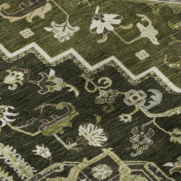 HomeRoots 8' Olive Green Oriental Round Rug - Washable, UV Protected, Stain Resistant, Perfect for Any Space! 681326