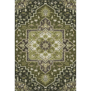 HomeRoots 9' X 12' Olive Green, Ivory & Beige Washable Oriental Area Rug with UV Protection for Homes 681328
