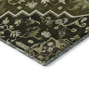 HomeRoots 9' X 12' Olive Green, Ivory & Beige Washable Oriental Area Rug with UV Protection for Homes 681328