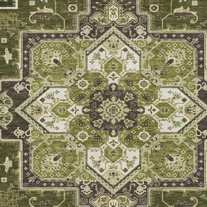 HomeRoots 9' X 12' Olive Green, Ivory & Beige Washable Oriental Area Rug with UV Protection for Homes 681328