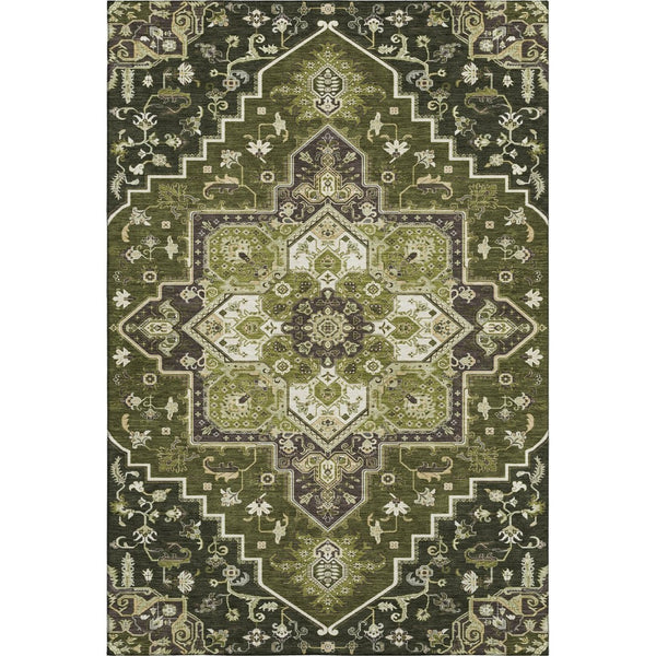 HomeRoots 10' X 14' Olive Green Oriental Washable Area Rug – Elegant, Durable, UV-Protected, and Stain-Resistant 681329