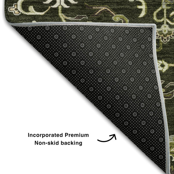 HomeRoots 10' X 14' Olive Green Oriental Washable Area Rug – Elegant, Durable, UV-Protected, and Stain-Resistant 681329