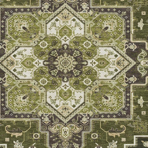 HomeRoots 10' X 14' Olive Green Oriental Washable Area Rug – Elegant, Durable, UV-Protected, and Stain-Resistant 681329