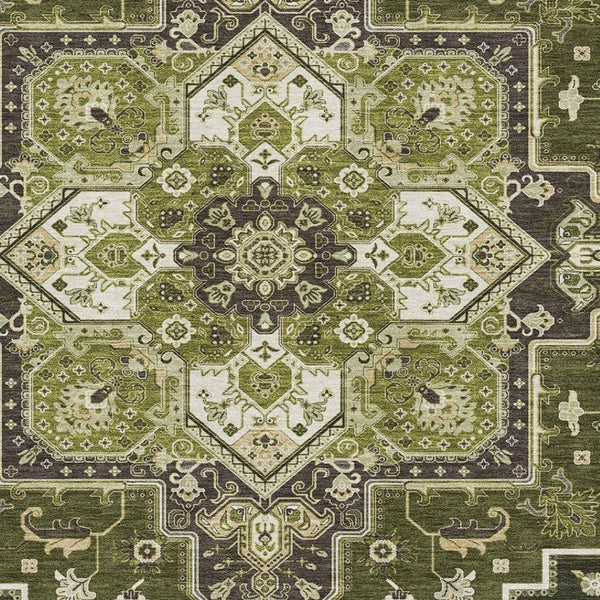 HomeRoots 10' X 14' Olive Green Oriental Washable Area Rug – Elegant, Durable, UV-Protected, and Stain-Resistant 681329