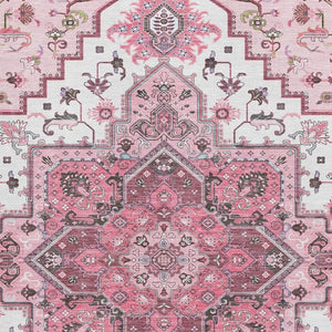 HomeRoots 5' X 8' Pink Ivory & Gray Oriental Area Rug - Washable, UV Protected, Kid & Pet Friendly Design 681331