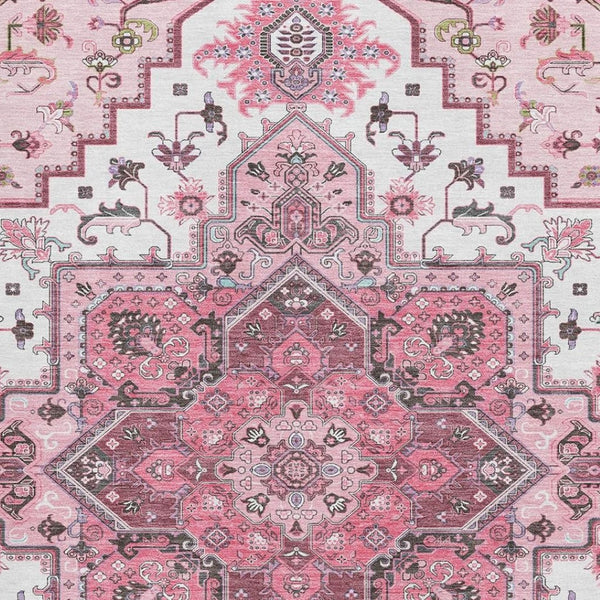 HomeRoots 5' X 8' Pink Ivory & Gray Oriental Area Rug - Washable, UV Protected, Kid & Pet Friendly Design 681331