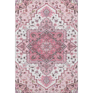HomeRoots 8' X 10' Pink Ivory and Gray Oriental Area Rug - Washable, Stain-Resistant, UV-Protected Elegance 681333