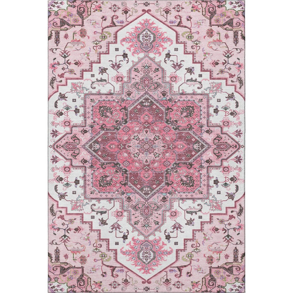 HomeRoots 8' X 10' Pink Ivory and Gray Oriental Area Rug - Washable, Stain-Resistant, UV-Protected Elegance 681333