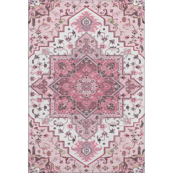 HomeRoots 10' Pink Ivory and Gray Oriental Area Rug - Washable, UV Protected, Stain Resistant for Homes 681335