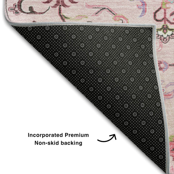 HomeRoots 10' Pink Ivory and Gray Oriental Area Rug - Washable, UV Protected, Stain Resistant for Homes 681335