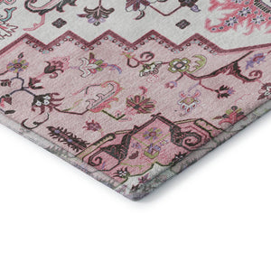 HomeRoots 10' Pink Ivory and Gray Oriental Area Rug - Washable, UV Protected, Stain Resistant for Homes 681335