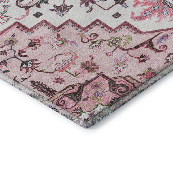 HomeRoots 10' Pink Ivory and Gray Oriental Area Rug - Washable, UV Protected, Stain Resistant for Homes 681335