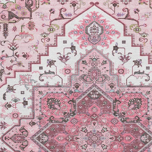 HomeRoots 10' Pink Ivory and Gray Oriental Area Rug - Washable, UV Protected, Stain Resistant for Homes 681335