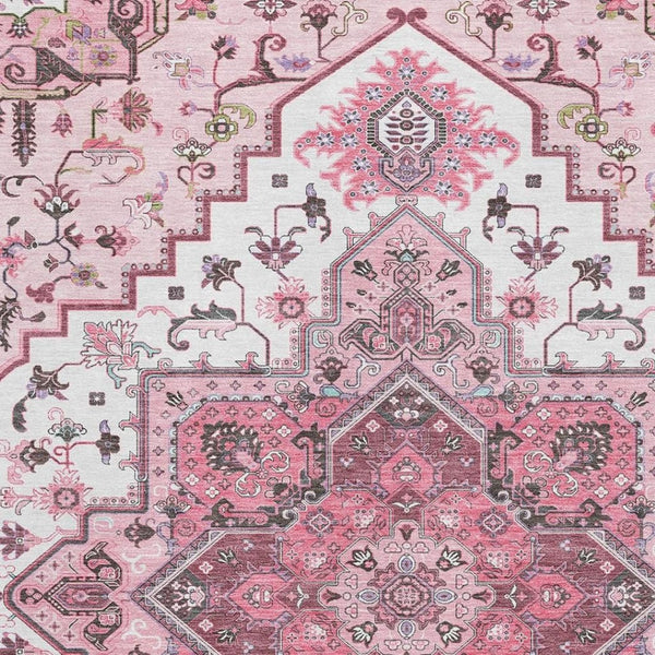 HomeRoots 10' Pink Ivory and Gray Oriental Area Rug - Washable, UV Protected, Stain Resistant for Homes 681335