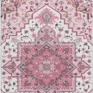 HomeRoots 10' Pink Ivory and Gray Oriental Area Rug - Washable, UV Protected, Stain Resistant for Homes 681335