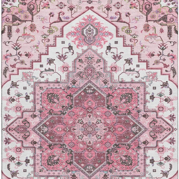 HomeRoots 10' Pink Ivory and Gray Oriental Area Rug - Washable, UV Protected, Stain Resistant for Homes 681335