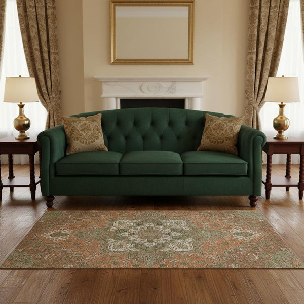 HomeRoots 5' X 8' Washable Rust Beige & Olive Green Oriental Area Rug with UV Protection for Busy Homes 681337