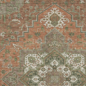 HomeRoots 5' X 8' Washable Rust Beige & Olive Green Oriental Area Rug with UV Protection for Busy Homes 681337