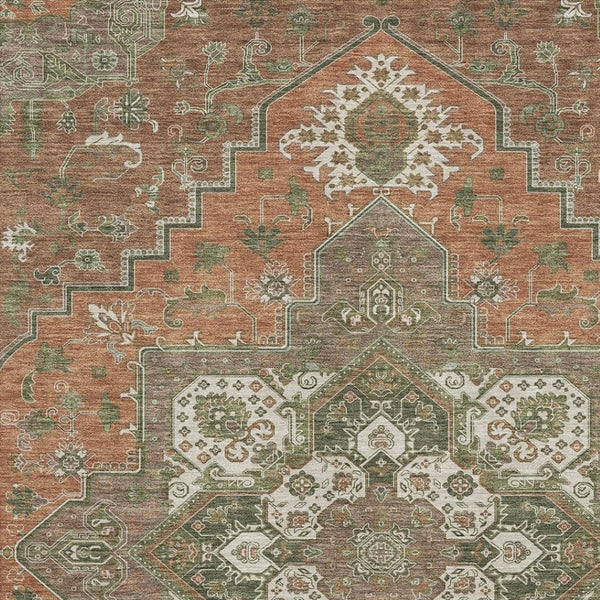 HomeRoots 5' X 8' Washable Rust Beige & Olive Green Oriental Area Rug with UV Protection for Busy Homes 681337