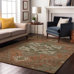 HomeRoots 8' X 10' Washable Oriental Area Rug in Rust Beige & Olive Green with UV Protection for Homes 681339
