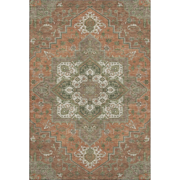 HomeRoots 8' X 10' Washable Oriental Area Rug in Rust Beige & Olive Green with UV Protection for Homes 681339