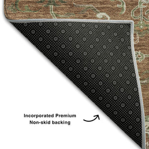 HomeRoots 8' X 10' Washable Oriental Area Rug in Rust Beige & Olive Green with UV Protection for Homes 681339