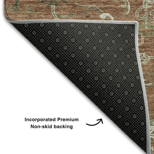 HomeRoots 8' X 10' Washable Oriental Area Rug in Rust Beige & Olive Green with UV Protection for Homes 681339