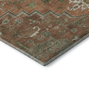 HomeRoots 8' X 10' Washable Oriental Area Rug in Rust Beige & Olive Green with UV Protection for Homes 681339