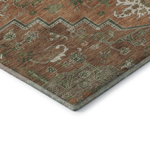 HomeRoots 8' X 10' Washable Oriental Area Rug in Rust Beige & Olive Green with UV Protection for Homes 681339