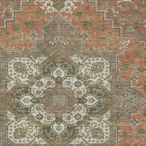 HomeRoots 8' X 10' Washable Oriental Area Rug in Rust Beige & Olive Green with UV Protection for Homes 681339