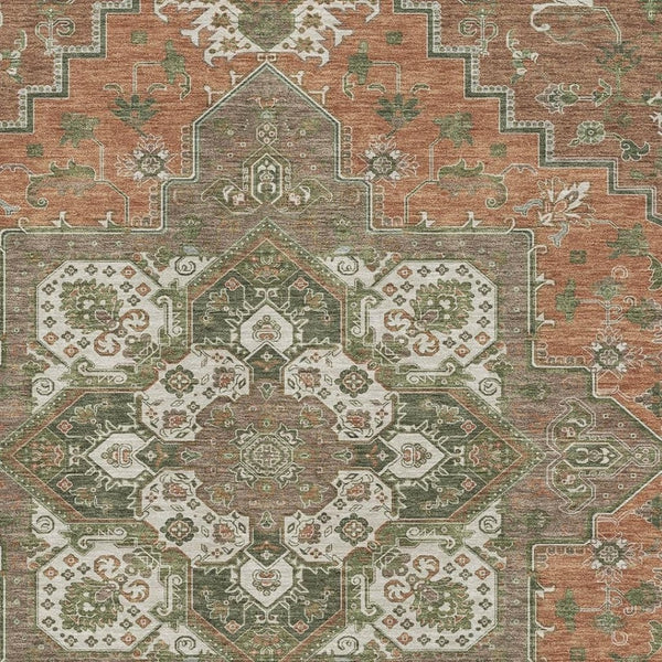 HomeRoots 8' X 10' Washable Oriental Area Rug in Rust Beige & Olive Green with UV Protection for Homes 681339
