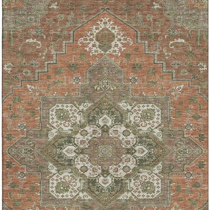 HomeRoots 8' X 10' Washable Oriental Area Rug in Rust Beige & Olive Green with UV Protection for Homes 681339